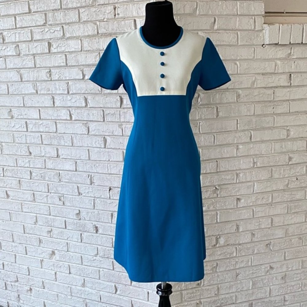 Vintage 60s 70s Turquoise Babydoll Mod Aline Dress
